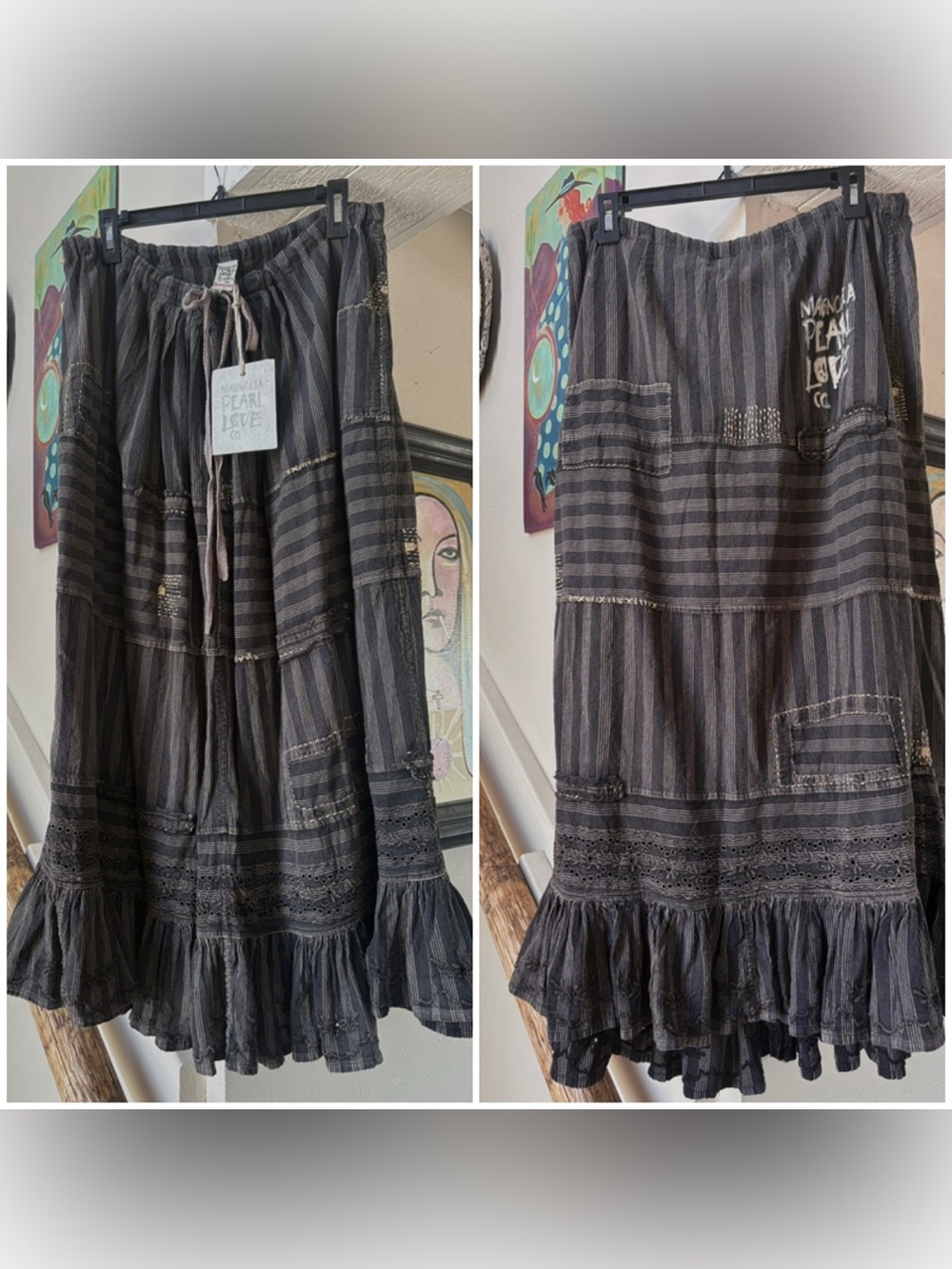 Magnolia Pearl NWT Embroidered Pissarro Skirt in Storm Gray Stripe - Picture 4 of 8